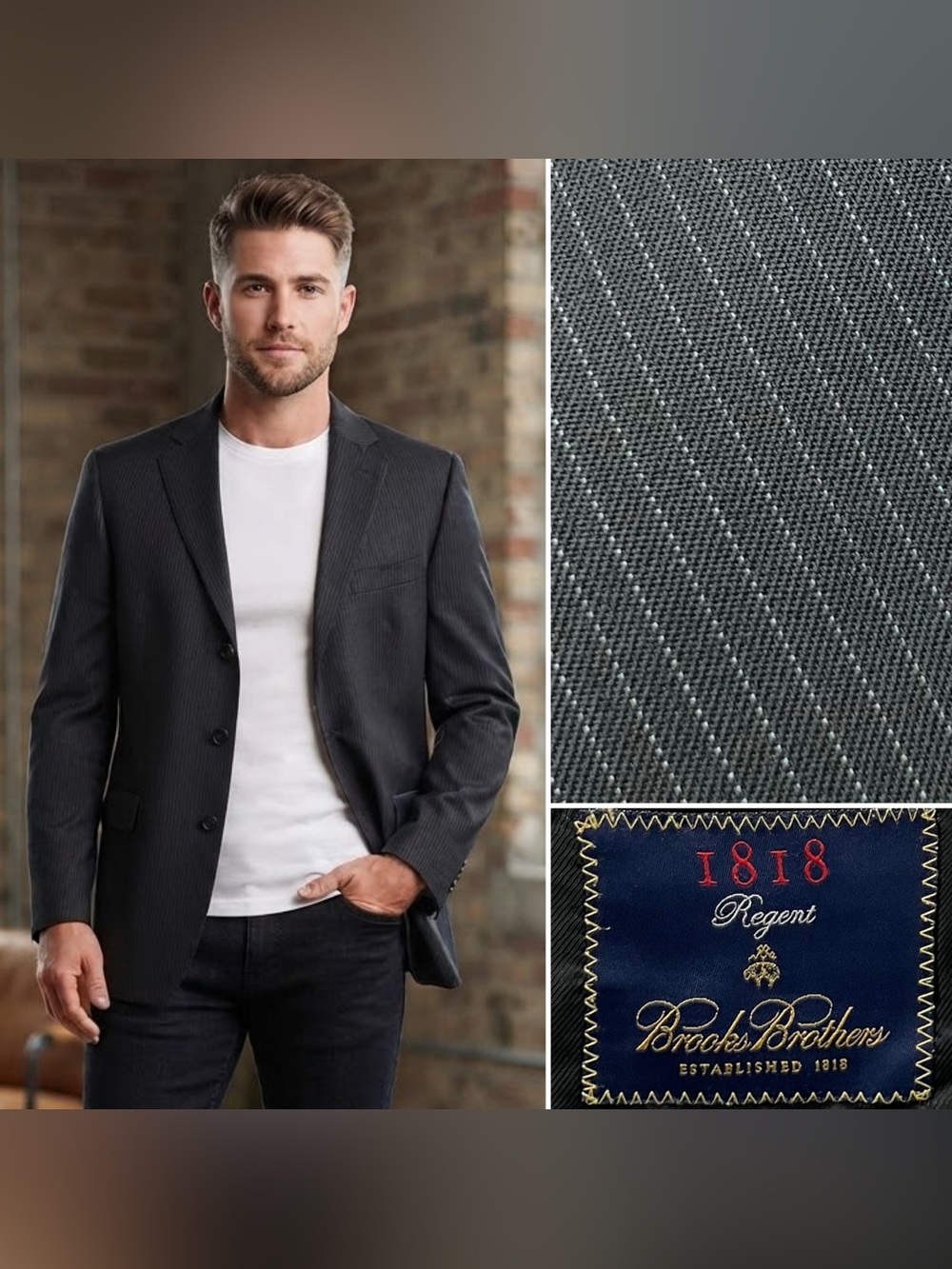 Brooks Brothers 1818 Regent Men's 41R Black Pinstripe Wool Blazer Jacket